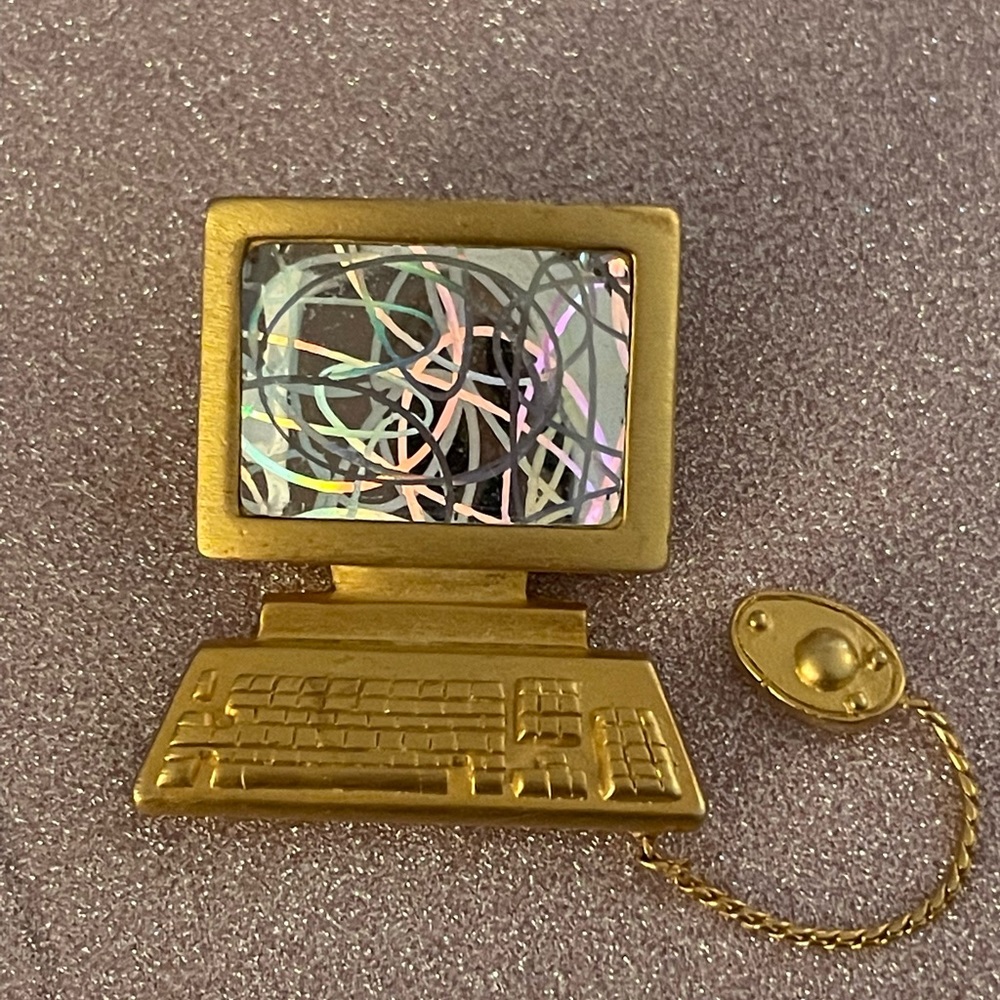 Adorable computer and mouse brooch pin JJ Jewelry vintage.  Stamped seepics